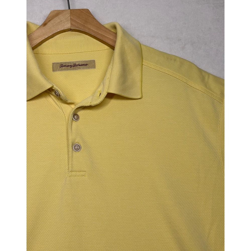 Tommy Bahama Mens‎ XL Yellow Modal Blend Waffle Knit Short Sleeve Polo Shirt